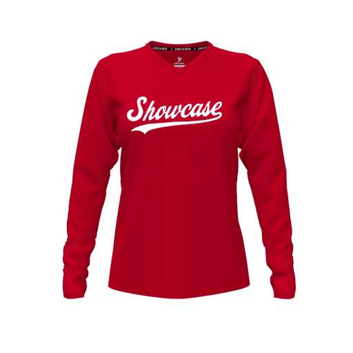 [FTLVCFRD-FYXS-LOGO3] Decker Comfort T-Shirt (Female Youth XS, Red, V Neck, Logo 3, Long Sleeve)
