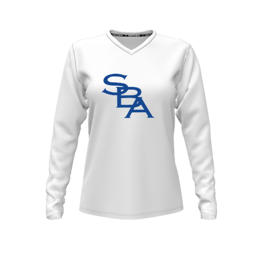 [CUS-DFW-TEES-PER-VNK-LSL-WHT-FYXS-LOGO2] Decker Performance T-Shirt (Female Youth XS, White, V Neck, Logo 2, Long Sleeve)