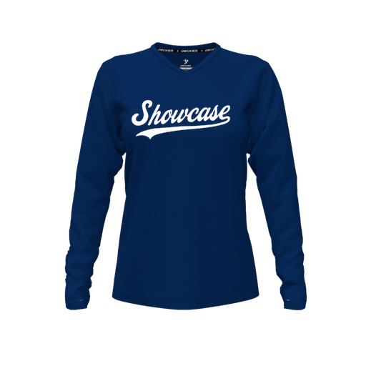 [FTLVPTNV-FYXS-LOGO3] Decker Performance T-Shirt (Female Youth XS, Navy, V Neck, Logo 3, Long Sleeve)